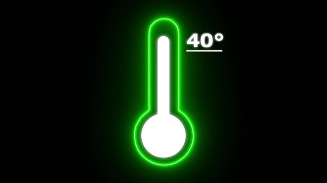 Neon Celsius thermometer displayed temperature 40 degree. Thermometer equipment showing hot or cold weather. 4K Video motion graphic animation.