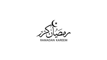 Fototapeta premium Ramadan Kareem Arabic Calligraphy with Crescent Moon and Stars on White Background