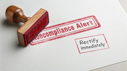 Noncompliance Alert Stamp on Paper with Rectify Immediately Note for Compliance and Regulatory Issues Documentation
