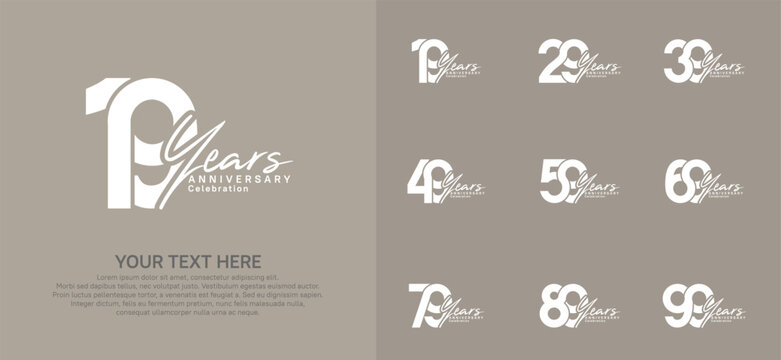 Anniversary logo set vector design, white color for celebration event