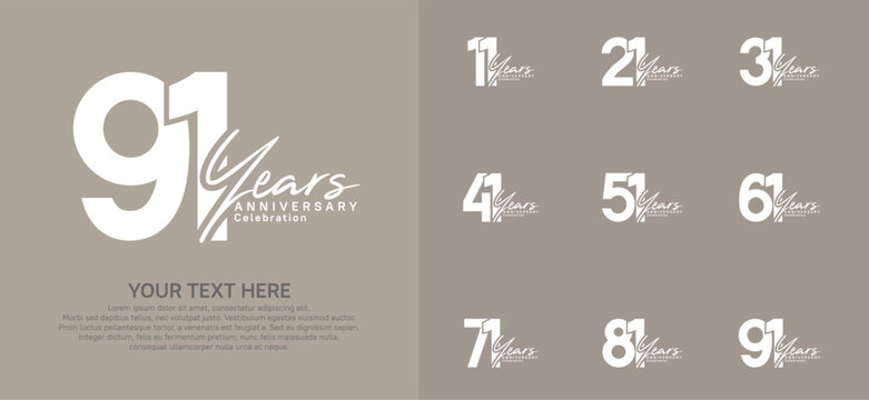 Anniversary logo set vector design, white color for celebration event