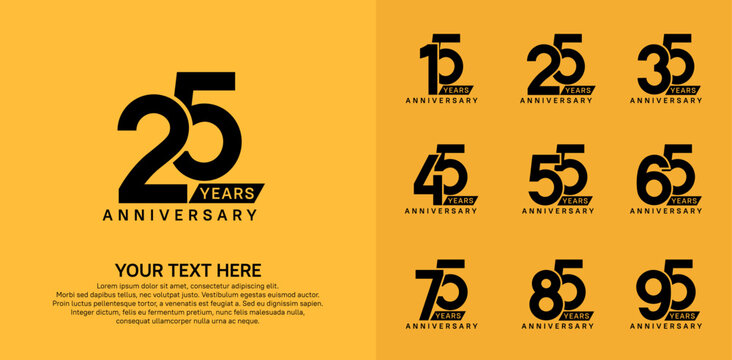 Anniversary logo set vector design, black color for celebration event