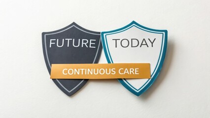 Shields Representing Future and Today with Continuous Care Emphasis for Visual Concept of Healthcare Transformation