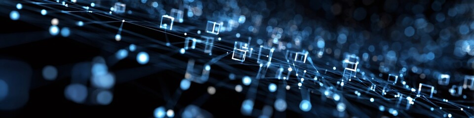 Fototapeta premium Blockchain technology connecting data cubes in digital network