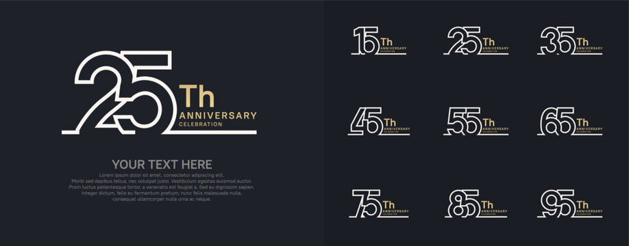 Anniversary logo set vector design, gold and silver color for celebration event