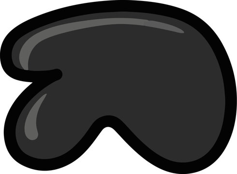 A blob of dark grey material with a glossy sheen and thick black outlines