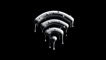 Metallic wi-fi symbol with molten liquid dripping off the arcs