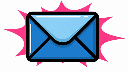 A blue envelope with a light blue flap bursts from a pink starburst