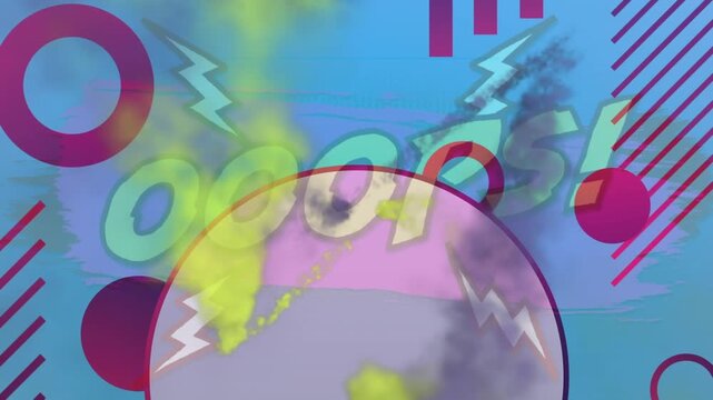 Animation of shapes moving over ooops text