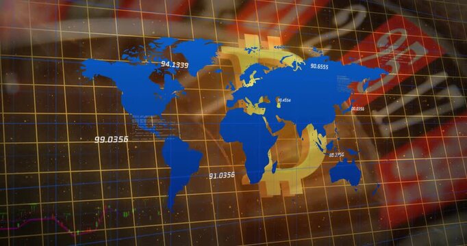 Digital image of bitcoin on roulette symbolizes global cryptocurrency market value.