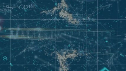 Animation of mathematical equations, dna strand and data processing over black background - Powered by Adobe