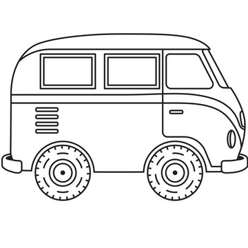 Retro-style van icon for surf culture, vintage branding, or adventure travel apps with iconic boxy shape and bold lines.