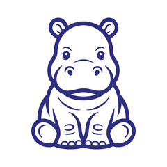 Cute Baby Hippo Cartoon Line Art Illustration