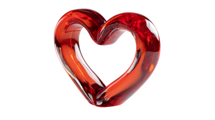 Red glass heart isolated on transparent background