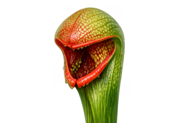 Cobra lily or darlingtonia californica pitcher plant showing its colorful carnivorous trap on transparent background
