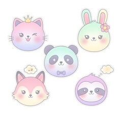 Obraz premium Cute Kawaii Animal Face Pastel Illustration