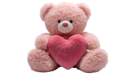 Pink teddy bear holding heart isolated on transparent background