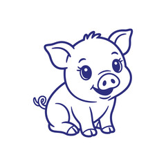 Cute Baby Pig Line Art Illustration