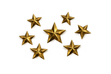 Golden stars symbolizing high rating, success, quality, achievement, and excellence, isolated on transparent background