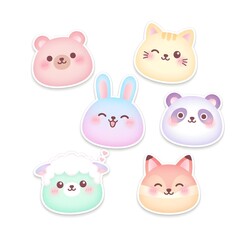Obraz premium Cute Kawaii Animal Face Flat Illustration