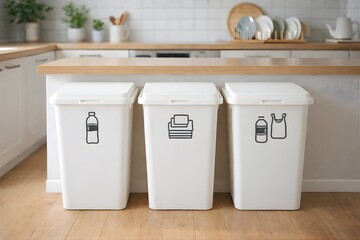 日本のキッチンにある整理整頓されたゴミ分別エリア｜環境に配慮した丁寧な暮らし