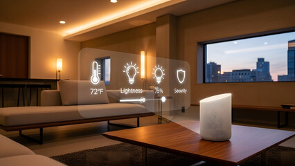 Modern co-working space interior with people working on laptops in a bright open-plan office.