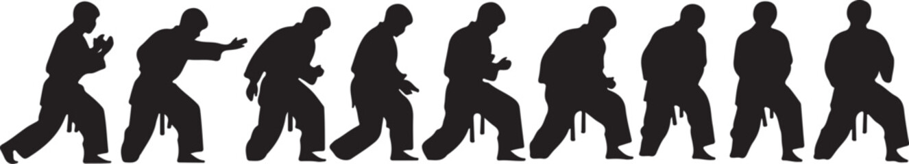 Silhouette of a man running in different poses sequence