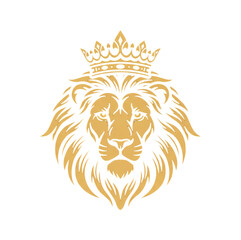 Golden Lion Head Emblem With Royal Crown On Black Background Majestic Regal Symbol