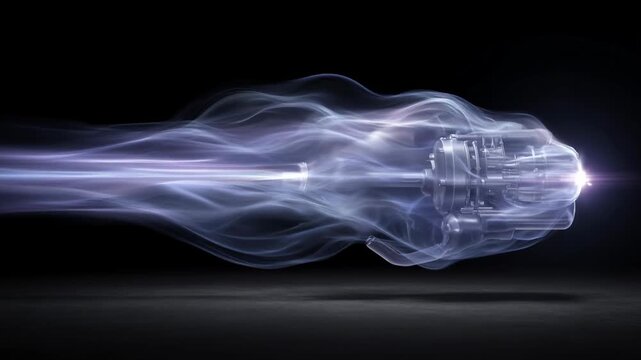 Rotating airplane engine wireframe view concept. The image showcases a dynamic visual of an engine with flowing lines and motion effects.