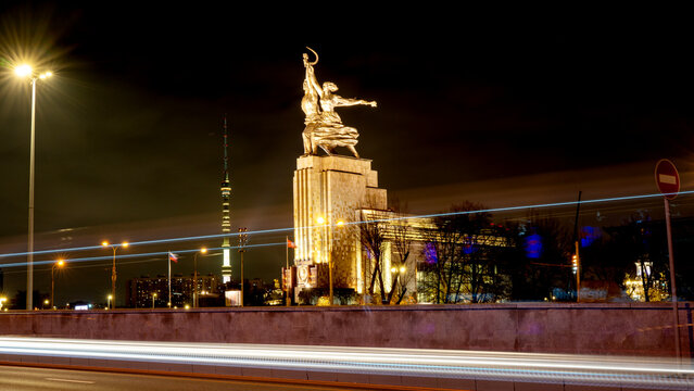Moscow, Russia, September 04, 2025: Architectural monument of a worker and a Collective farmer, Sculptor Vera Mukhina