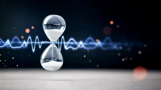Hourglass sand time sound wave abstract reflection balance serene flow with glowing wave motion blur countdown timer concept