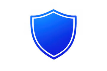 Blue shield icon representing protection, security, defense, safety, antivirus, and cybersecurity with transparent background