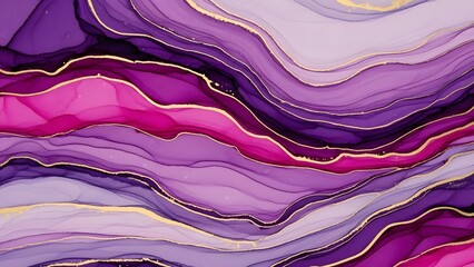 Vibrant Purple and Pink Abstract Wavy Lines with Gold Accents.