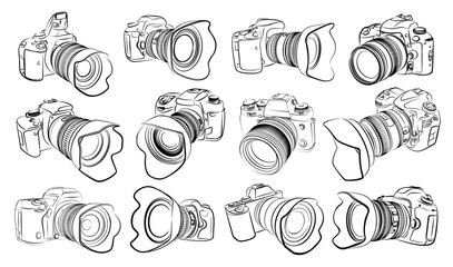 Set Sketches of SLR cameras.
