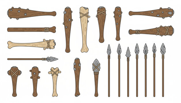 Collection of Ancient Bones and Primitive Weapons.