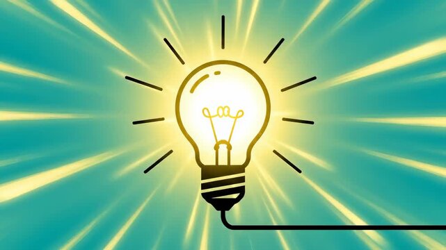Glowing Light Bulb Emanating Light on Turquoise Backdrop Illuminating Concepts Inspiration and Ideas in Graphic Style With Smooth Color Gradient And Radiating Rays