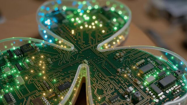 Saint patrick day in the future. Circuit board in a shamrock shape.