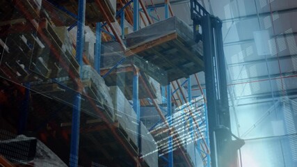 Animation of digital interface over warehouse - Powered by Adobe