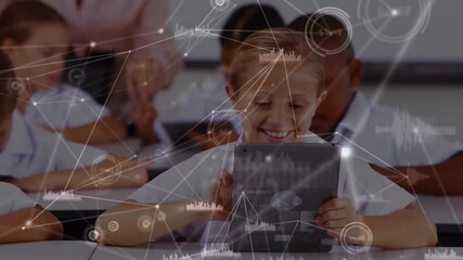 Animation of network of connections over diverse pupils using tablets - Powered by Adobe