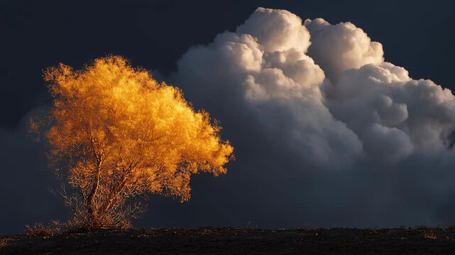 Dramatic biblical scene of moses and burning bush concept. Ancient biblical prophet figure with staff emerging from fire smoke darkness.
