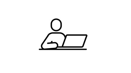 A single individual sits comfortably at a desk while focused on working with a laptop representing personal productivity and the beginning of a digital task or a quiet independent work session