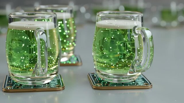 Saint patrick day in the future. Saint patrick day in the future with glowing green drinks.