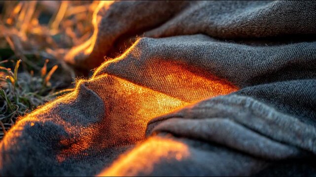 Dramatic biblical scene of moses and burning bush concept. Textured fabric illuminated by warm light, evoking a sense of divine presence. 