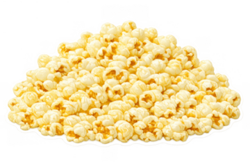 Popcorn pile for cinema snack, movie night, party food, or a delicious, crunchy treat with transparent background