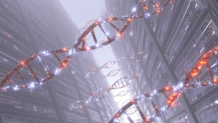 Dna strand data center biotechnology artificial intelligence genome code cloud computing science future concept digital helix - Powered by Adobe