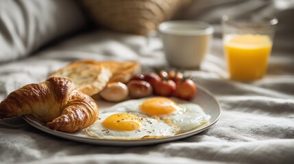 Protein breakfast scene with neutral shadows only, no props
