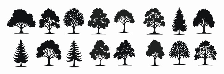 Fototapeta premium collection of diverse tree silhouettes in a grid pattern 