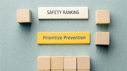 Safety Ranking and Prioritize Prevention Text Blocks on Light Blue Background for Risk Management Concepts