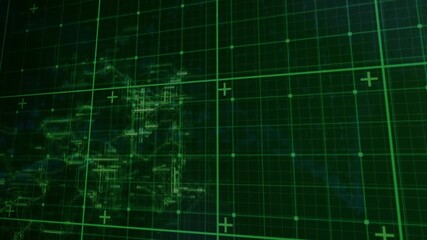 Animation of blue grid and dna strands waving data processing in blue and black and black space - Powered by Adobe