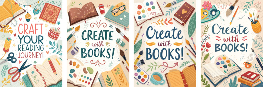 Book fair for creatives poster featuring inspirational quotes and art supplies